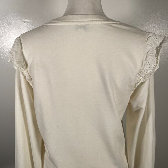 J.CREW Sweatshirt Womens Small Ivory Flutter Long Sleeve Round Neck Pullover - Picture 10 of 16